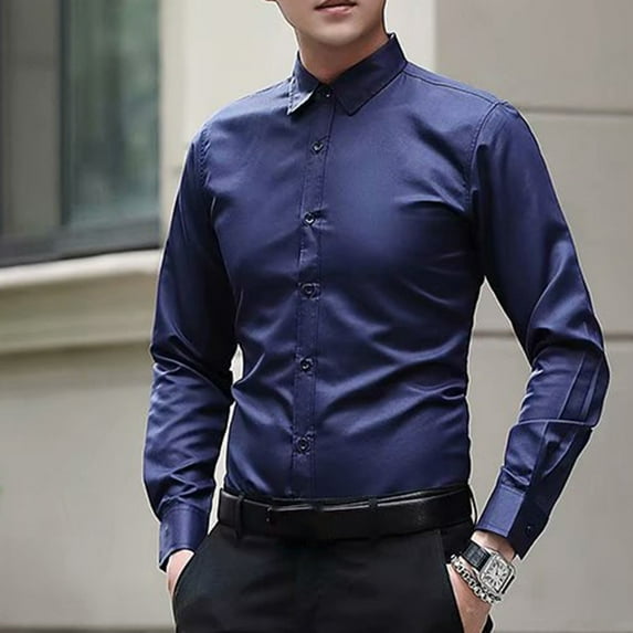 CENL Men's Shirts Long Sleeve Drill Button Business Formal Social Wrinkle