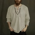 thumbnail image 1 of CENL Mens Casual Medieval Vintage V Neck T Shirt Long Sleeve Blouse Loose Tops Tee, 1 of 9