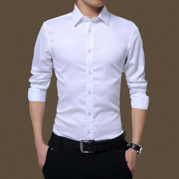CENL Mens Casual Slim Fit Button Long Sleeve Shirts Business Formal Dress Shirt Tops