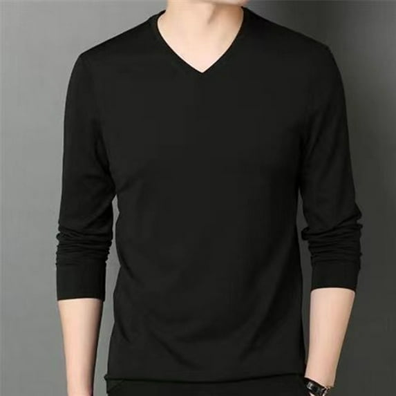 CENL Mens Casual Slim Fit V Neck Long Sleeve T-Shirt Muscle Workout Tee Top Blouse