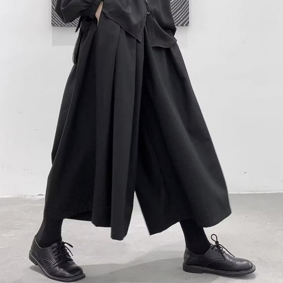 CENL Mens Gothic Dark Style Loose Cropped Hakama Wide Leg Design Sense High Waist Samurai Pants Fashion Straight Male Skirt Pants