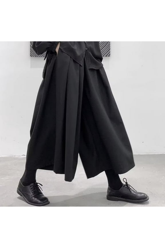 CENL Mens Gothic Dark Style Loose Cropped Hakama Wide Leg Design Sense High Waist Samurai Pants Fashion Straight Male Skirt Pants