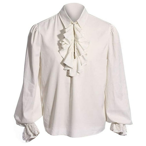 CENL Mens Medieval Gothic Shirt Frill Victorian Punk Puff Sleeve Retro Tops Costume
