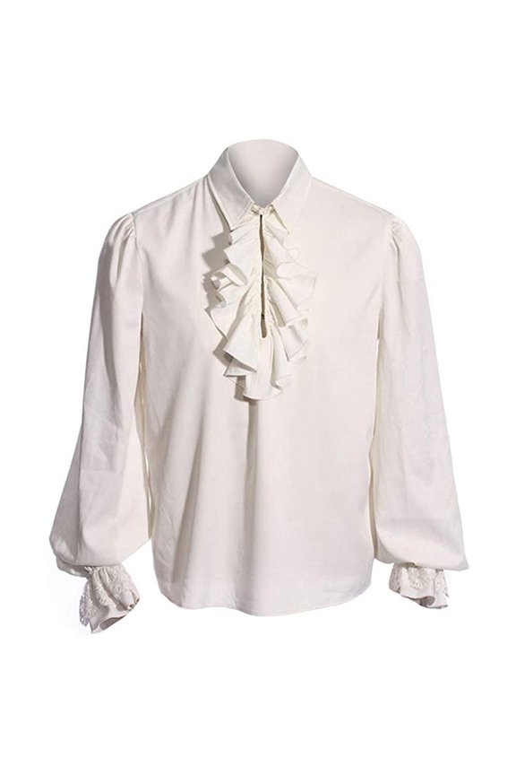 CENL Mens Medieval Gothic Shirt Frill Victorian Punk Puff Sleeve Retro Tops Costume