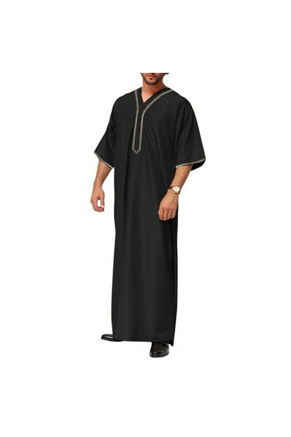 CENL Mens Muslim Clothing Saudi Jubba Arab Kaftan Abaya Thobe Long Dress Robe