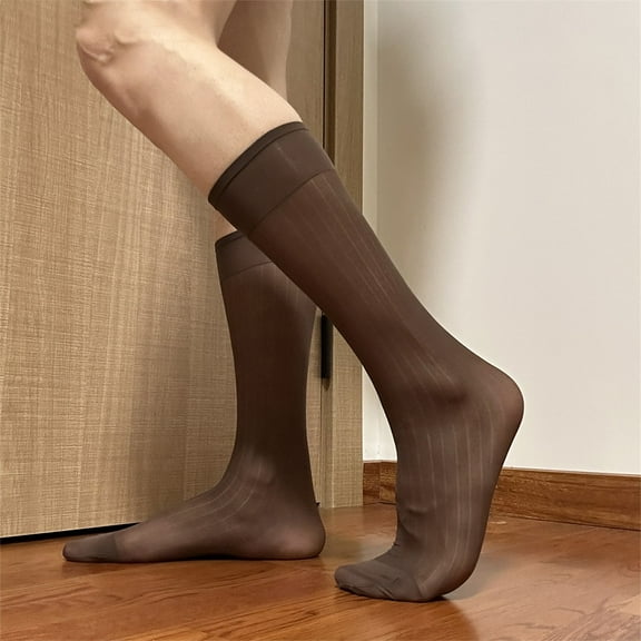 CENL Mens Sexy Wide Striped Ultra-thin Socks See-Through Stockings Dress Suit Socks