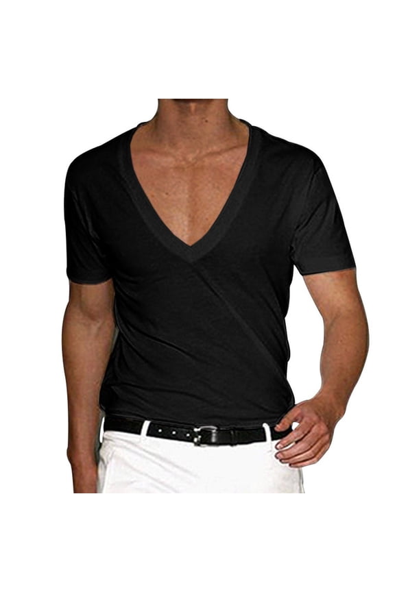 CENL Mens Short Sleeve T-shirt Deep V Neck Gym Muscle Fitness Bodybuilding Tee Tops