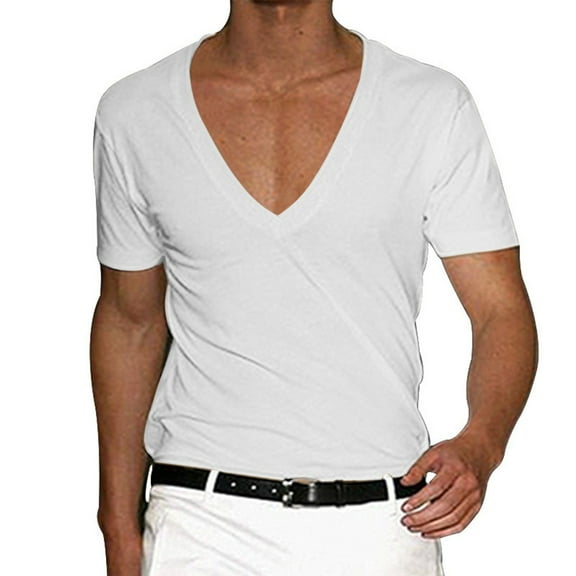 CENL Mens Short Sleeve T-shirt Deep V Neck Gym Muscle Fitness Bodybuilding Tee Tops