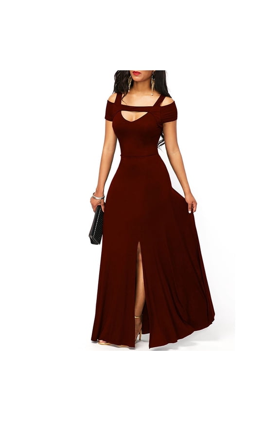CENL Plus Size Women Sexy Long Maxi Dress Cold Shoulder Evening Party Prom Ball Gown