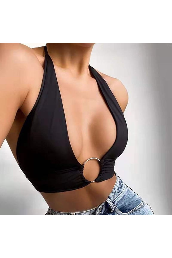 CENL Sexy Women Y2K Ring Halter Neck Vest Crop Top Bralet Leopard Bandage Club Tops