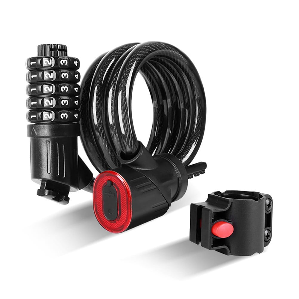 CENL Smart Bike Lock with LED Tail Light - 5-Digit Code, 1.2m Steel Cable