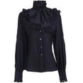 thumbnail image 1 of CENL Victorian Blouse Womens Gothic Lolita Shirt Vintage Long Sleeve Lotus Ruffle Top, 1 of 5