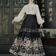 CENL Vintage Hanfu Horse Face Skirt Women Pleats Skirt MaMian Skirt