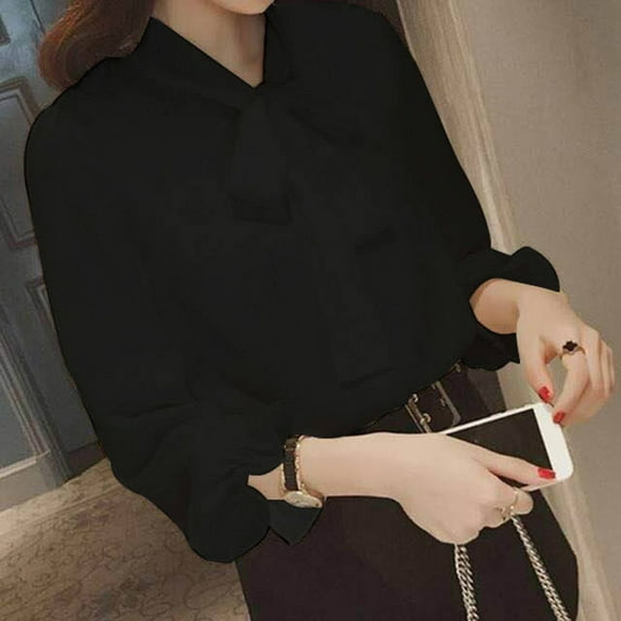 CENL Women Bow Long Sleeve French Style Casual Vintage Female shirt