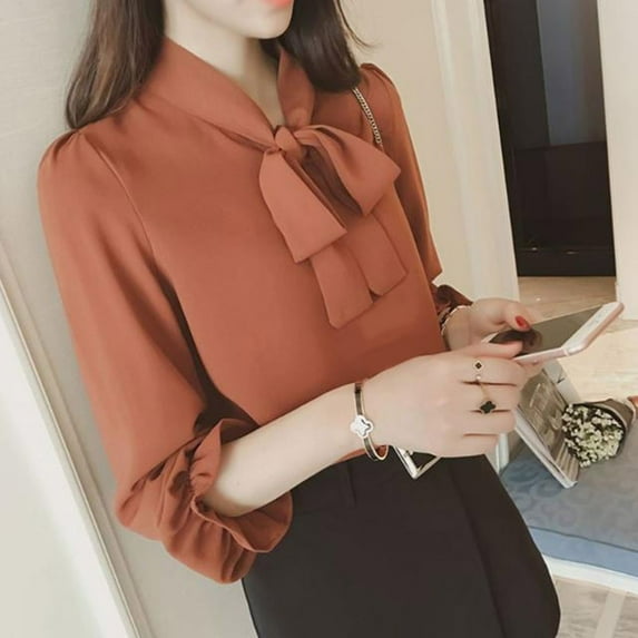 CENL Women Bow Long Sleeve French Style Casual Vintage Female shirt