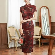 CENL Women Chinese Traditional Qipao Dress Faux Silk Satin Cheongsam Party Show Gown