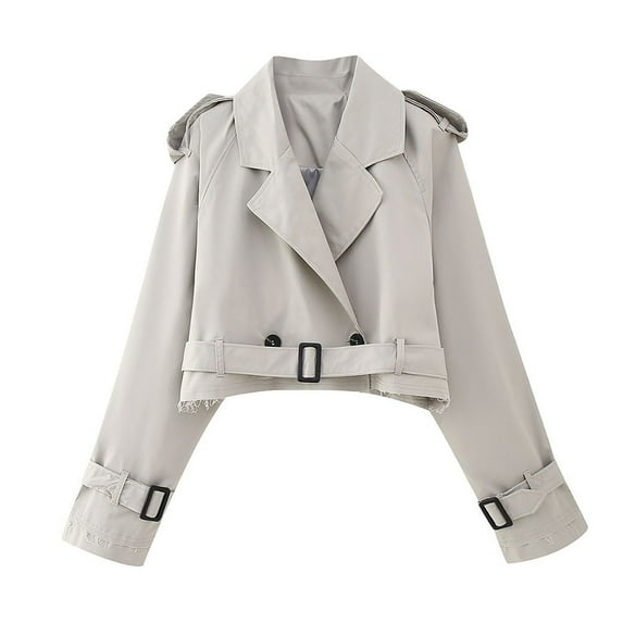 CENL Women Long Sleeves Cropped Trench Jacket Cropped Lady Casual Loose Coats Spring