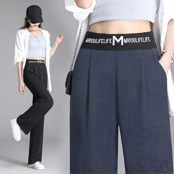 CENL Women Loose Office Pants High Waist Straight Trousers Casual Length Pants