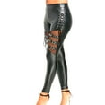 thumbnail image 1 of CENL Women PU Leather Skinny Slim Trouser Gothic Punk Leggings Fishnet Trim Lace Pant, 1 of 7