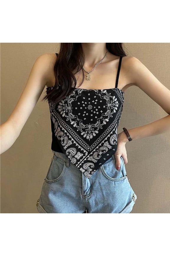 CENL Women Satin Tie Back Knot Spaghetti Bandana Tube Crop Top Sleeveless Blouse