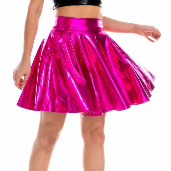 CENL Women Sexy High Waist PU Leather Short Skirt Club Party Dance Umbrella Dress