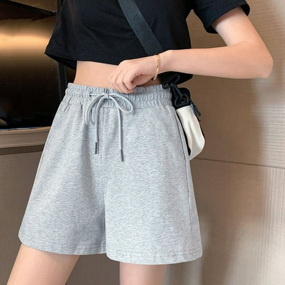 CENL Women Sports Elastic Waist Shorts Loose Wide Leg Pants Solid Casual Summer Femme