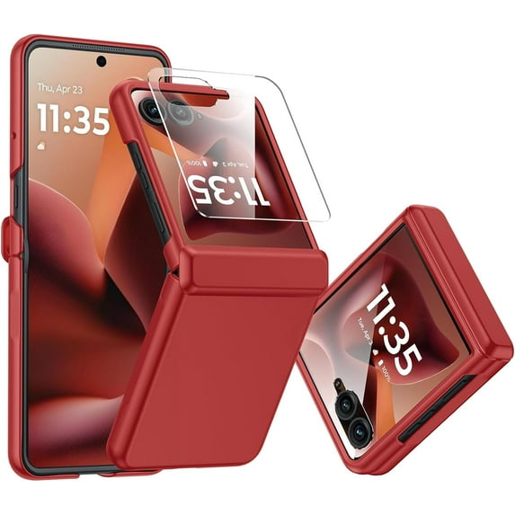 CENMASO for Motorola Razr Ultra 2025 Case with Hinge Protection & Built-in Screen Protector, Slim Full-Body Rugged Anti-Scratch Shockproof Protection Phone Case for Moto Razr Ultra 2025-Red
