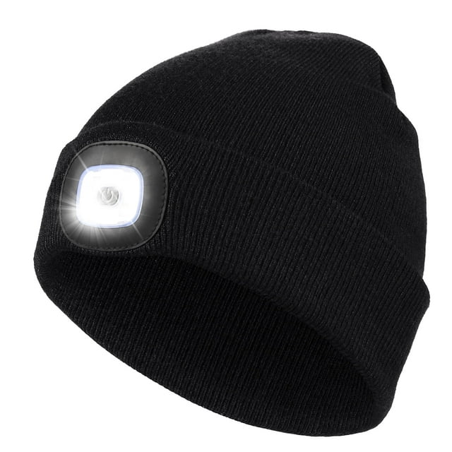 CENSGO LED Headlight Beanie, USB Rechargeable Knitted Cap, Unisex Ideal ...