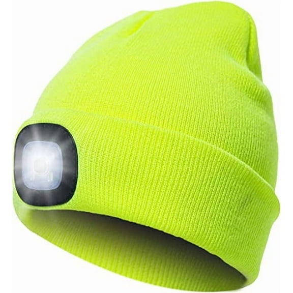 CENSGO Beanie with a Light, Ideal Christmas Stuffers Gifts for Men, USB Lighted Knitted Cap Fluorescent Yellow