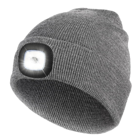 CENSGO Beanie with a Light, Unisex USB Rechargeable LED Beanie, Lighted Knitted Cap Ideal Gifts for Men Women Gray