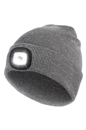 Beanie with a Light, Ideal Christmas Stuffers Gifts for Men, USB Lighted Knitted Cap Gray
