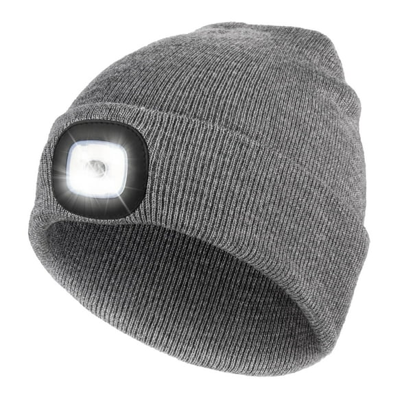 CENSGO Beanie with a Light, Ideal Christmas Stuffers Gifts for Men, USB Lighted Knitted Cap Gray