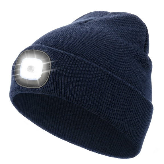 CENSGO Beanie with a Light, Ideal Christmas Stuffers Gifts for Men, USB Lighted Knitted Cap Navy Blue