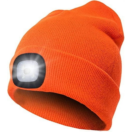 CENSGO Beanie with a Light, Ideal Christmas Stuffers Gifts for Men, USB Lighted Knitted Cap Orange