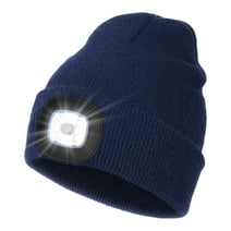 CENSGO Beanie with Light for Kids, Hands Free LED Headlamp Cap USB Rechargeable Winter Knitted Lighted Hat Navy Blue