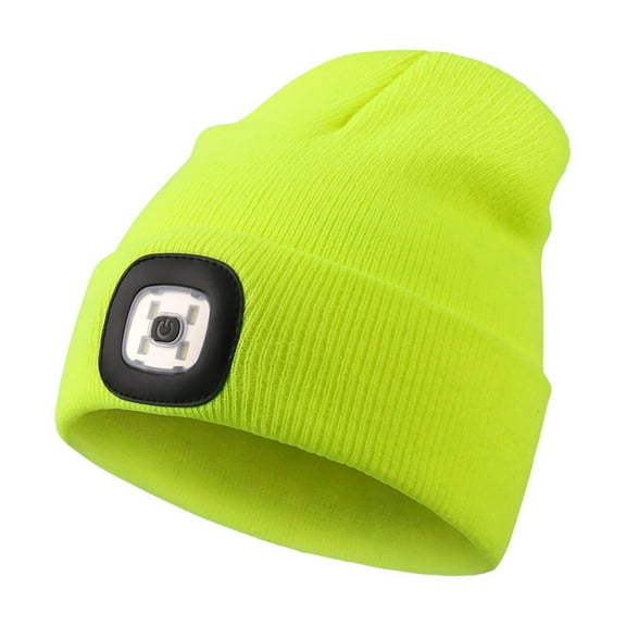 CENSGO Beanie with a Light for Kids, Hands Free LED Headlamp Cap USB Rechargeable Winter Knitted Lighted Hat Fluorescent Yellow