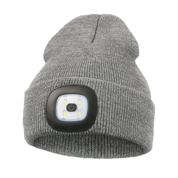 CENSGO Beanie with a Light for Kids, Hands Free LED Headlamp Cap USB Rechargeable Winter Knitted Lighted Hat Gray