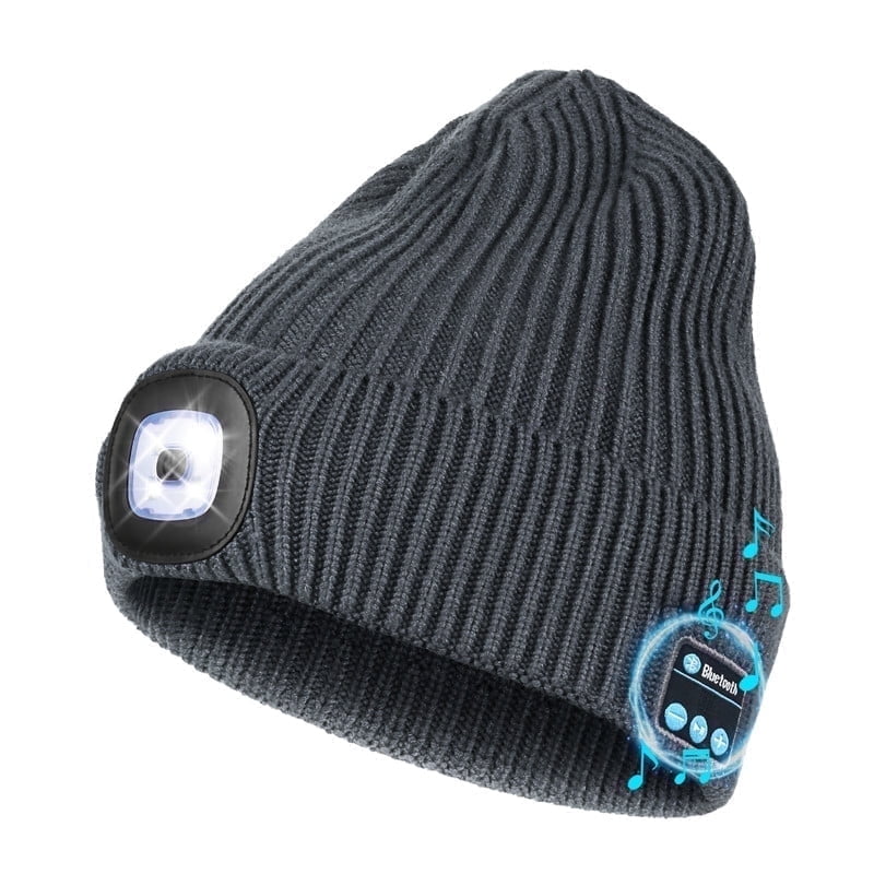 CENSGO Bluetooth Beanie with the Light, Unique Tech Gifts for Men Husband Him Teen, Wireless Headphones for Fishing Jogging Working, Christmas Stocking Dark Blue Grey