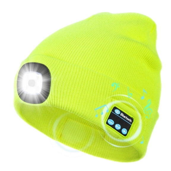 CENSGO Bluetooth Beanie with the Light, Unique Tech Gifts for Men Husband Him Teen, Wireless Headphones for Fishing Jogging Working, Christmas Stocking Fluorescent Yellow