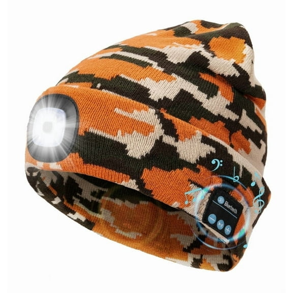 CENSGO Bluetooth Beanie with the Light, Unique Tech Gifts for Men, Wireless Headphones for Fishing Jogging Working, Christmas Stocking Camouflage Yellow