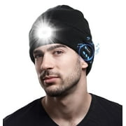 CENSGO Bluetooth Beanie with the Light, Unique Tech Gifts for Men, Wireless Headphones for Fishing Jogging Working, Christmas Stocking Black
