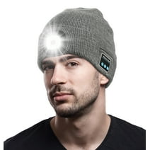 CENSGO Bluetooth Beanie with Light, Unique Tech Gifts for Men, Wireless Headphones for Fishing Jogging Working, Christmas Stocking Stuffers Gray
