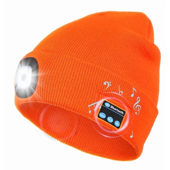 CENSGO Bluetooth Beanie with the Light, Unique Tech Gifts for Men Husband Him Teen, Wireless Headphones for Fishing Jogging Working, Christmas Stocking Orange