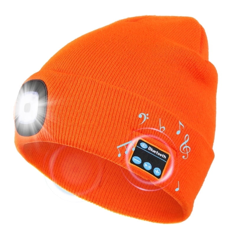 CENSGO Bluetooth Beanie with the Light, Unique Tech Gifts for Men Husband Him Teen, Wireless Headphones for Fishing Jogging Working, Christmas Stocking Orange