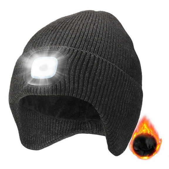 CENSGO Fleece Lined Beanie with a Light Built in, Warm Lighted Stocking Hat with Ear flaps, Rechargeable Hand-Free Headlamp Beanie, Gifts for Men Women (Slategrey)