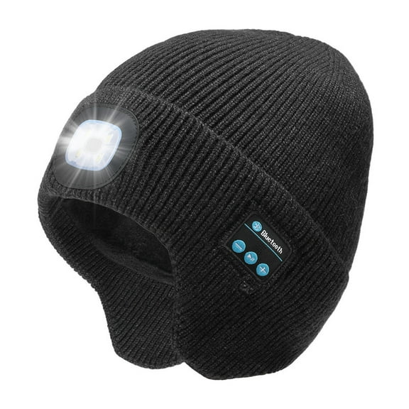 CENSGO Fleece Lined Bluetooth Beanies for Men, Stocking Gift for Him Dad Mens Headlamp with Wireless Headphones and Earflaps, Cool Gadgets for Cold Outdoor (Slategrey)
