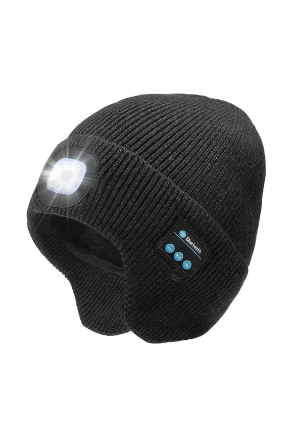 Fleece Lined Bluetooth Beanies for Men, Stocking Gift for Him Dad Mens Headlamp with Wireless Headphones and Earflaps, Cool Gadgets for Cold Outdoor (Slategrey)