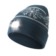 CENSGO Hat with Light, Warm Winter Flashlight Cap with USB Rechargeable, Headlamp Beanie Unisex Gift for Men Women Blue Snowflake
