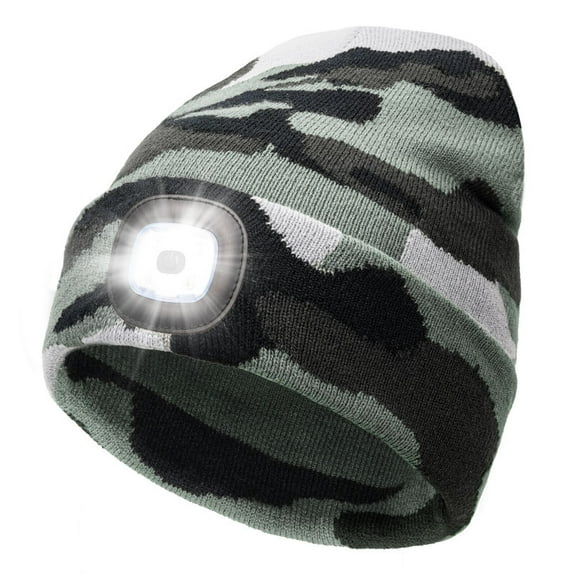 CENSGO Hat with Light, Warm Winter Flashlight Cap with USB Rechargeable, Headlamp Beanie Unisex Gift for Men Women (Camouflage Gray)