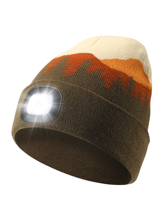 Hat with Light, Warm Winter Flashlight Cap with USB Rechargeable, Headlamp Beanie Unisex Gift for Men Women (Dark Army Green)